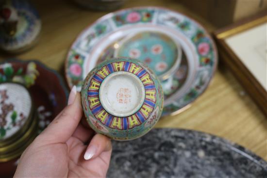 A quantity of Chinese and Japanese ceramics, Canton enamel etc